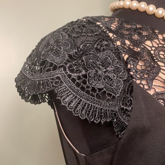 Jessica Simpson NWOT Black Lace w/ Nude Lining Cap Sleeves Women’s Dress Size 10 - Picture 6 of 13